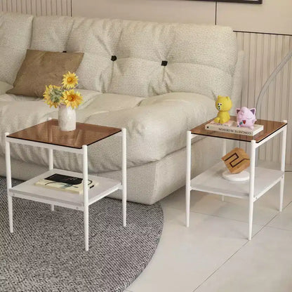 Mesa auxiliar de cristal templado, cuadrada de 4 patas, juego de 2