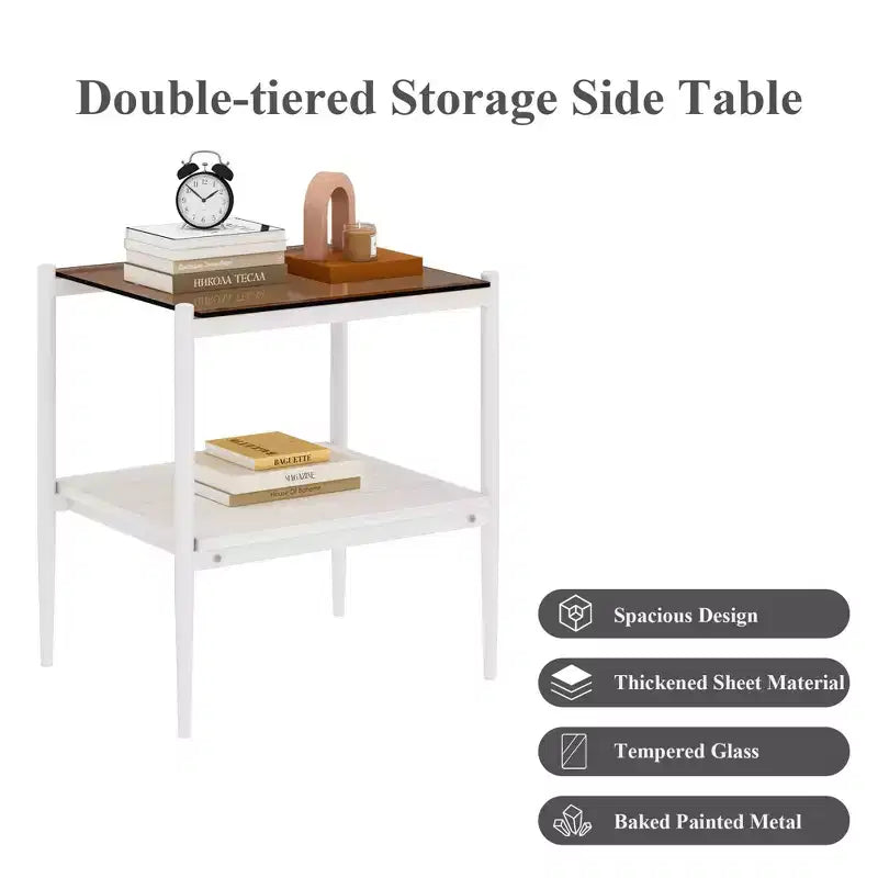 Mesa auxiliar de cristal templado, cuadrada de 4 patas, juego de 2