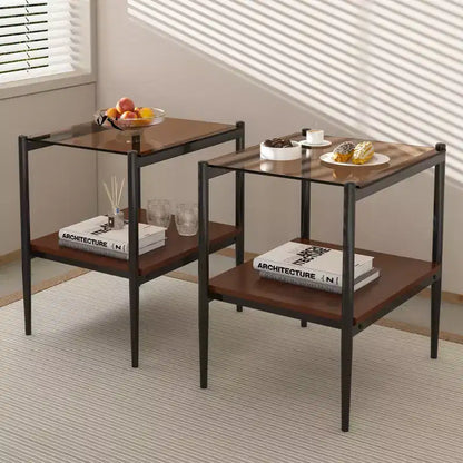 Mesa auxiliar de cristal templado, cuadrada de 4 patas, juego de 2