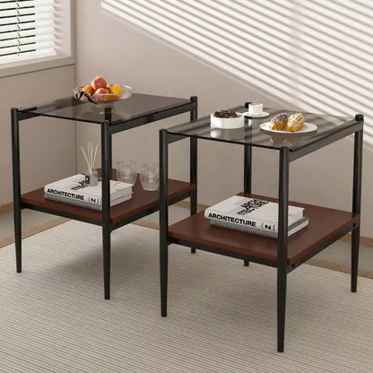 Mesa auxiliar de cristal templado, cuadrada de 4 patas, juego de 2