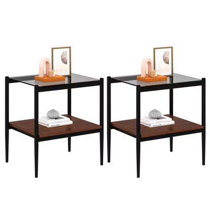 Mesa auxiliar de cristal templado, cuadrada de 4 patas, juego de 2