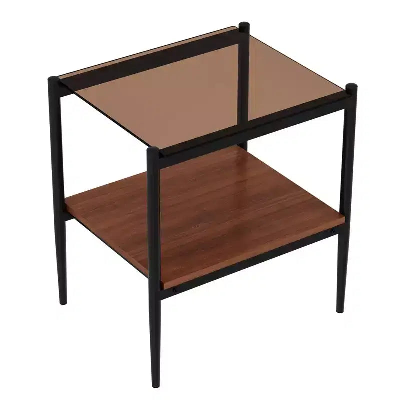 Mesa auxiliar de cristal templado, cuadrada de 4 patas, juego de 2