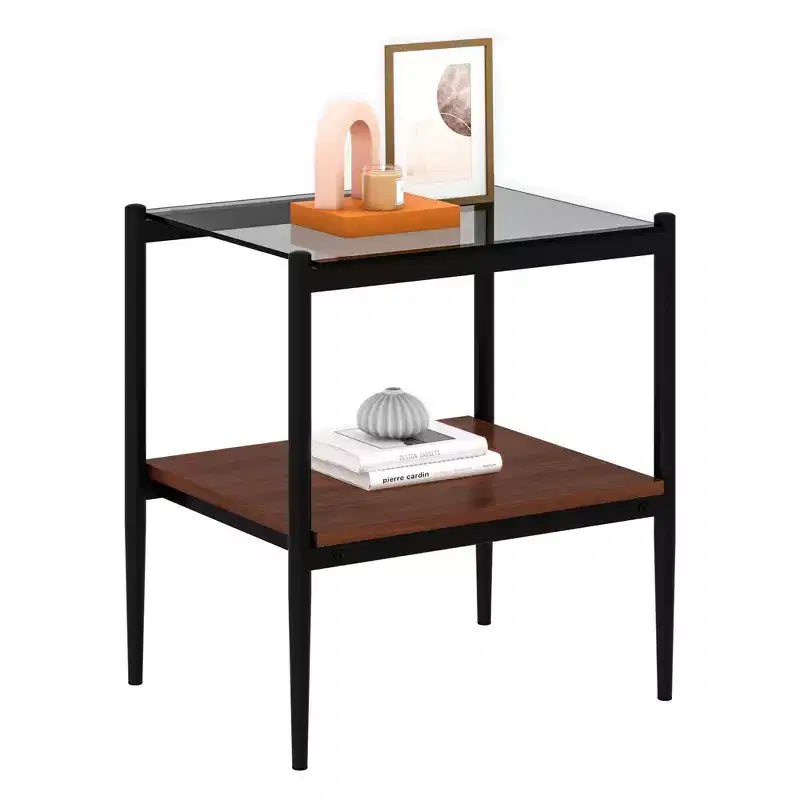 Mesa auxiliar de cristal templado, cuadrada de 4 patas, juego de 2