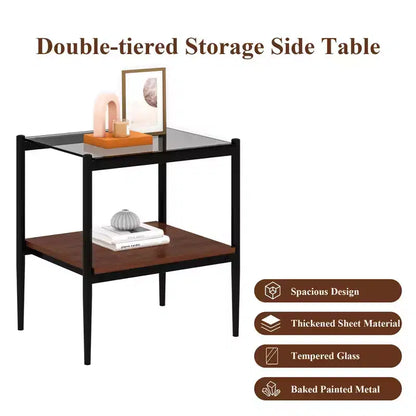 Mesa auxiliar de cristal templado, cuadrada de 4 patas, juego de 2