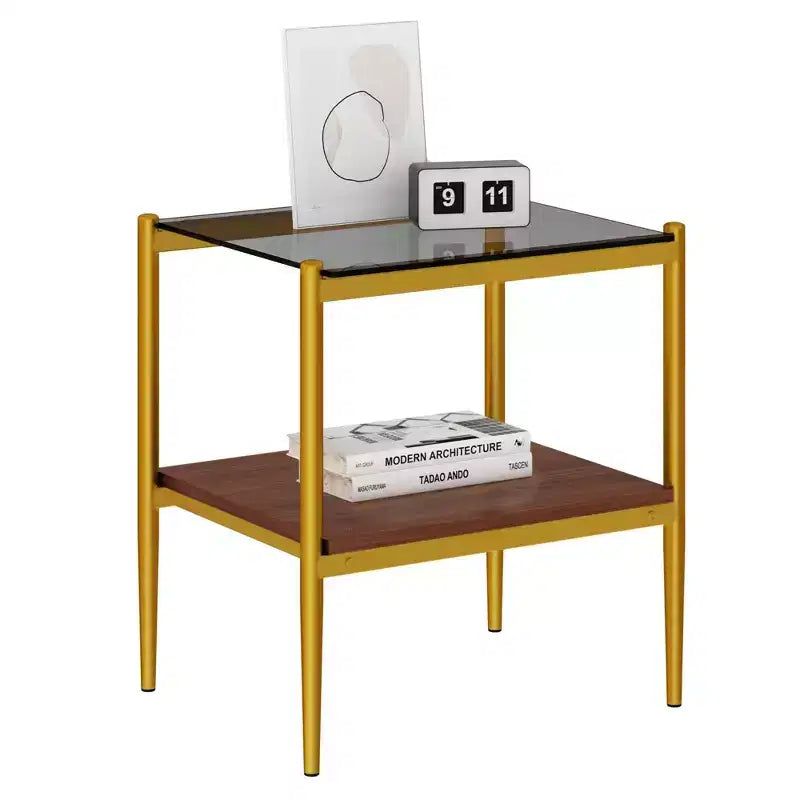 Mesa auxiliar de cristal templado, cuadrada de 4 patas, juego de 2