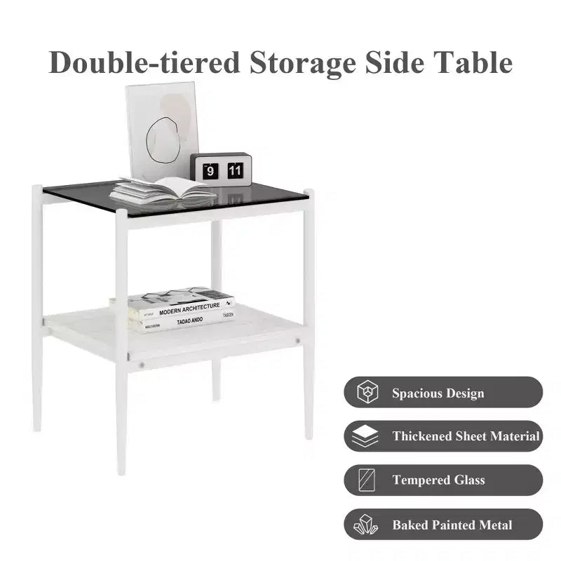Mesa auxiliar de cristal templado, cuadrada de 4 patas, juego de 2