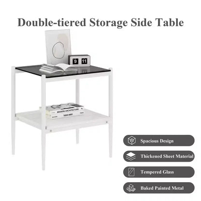 Mesa auxiliar de cristal templado, cuadrada de 4 patas, juego de 2