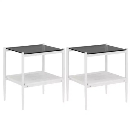 Mesa auxiliar de cristal templado, cuadrada de 4 patas, juego de 2