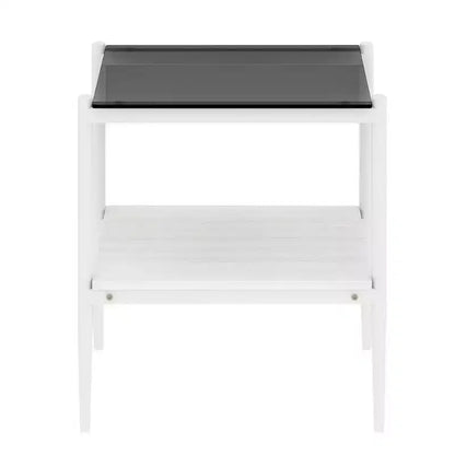 Mesa auxiliar de cristal templado, cuadrada de 4 patas, juego de 2