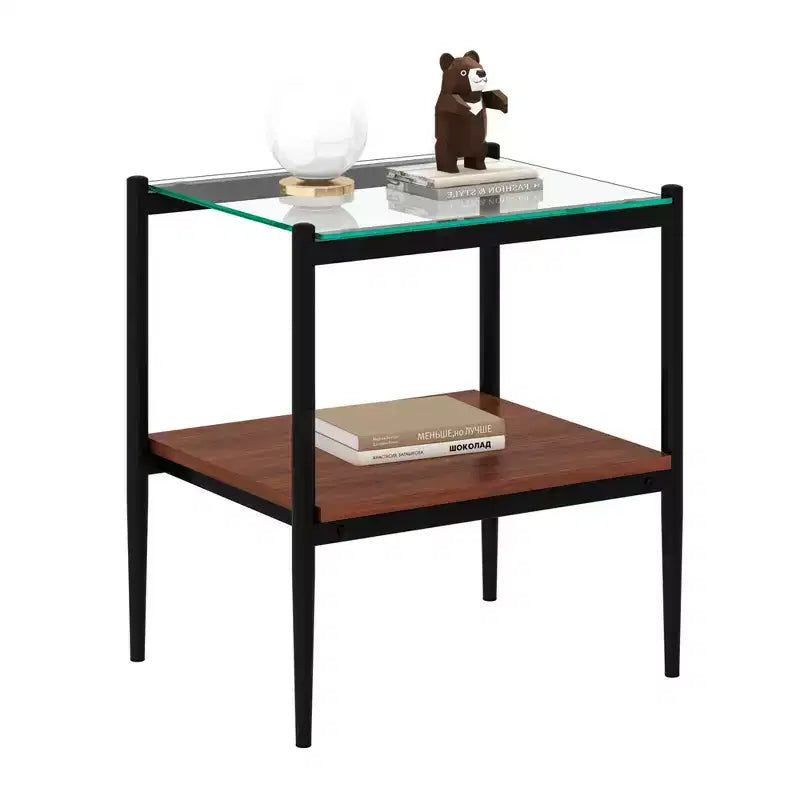 Mesa auxiliar de cristal templado, cuadrada de 4 patas, juego de 2