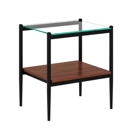 Mesa auxiliar de cristal templado, cuadrada de 4 patas, juego de 2