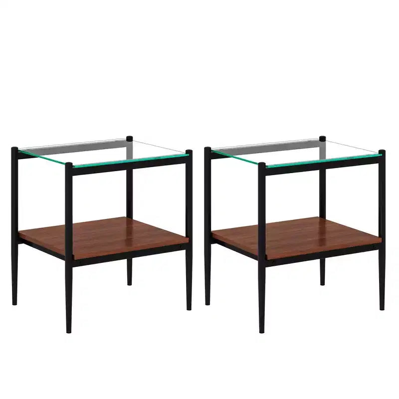 Mesa auxiliar de cristal templado, cuadrada de 4 patas, juego de 2