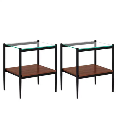 Mesa auxiliar de cristal templado, cuadrada de 4 patas, juego de 2