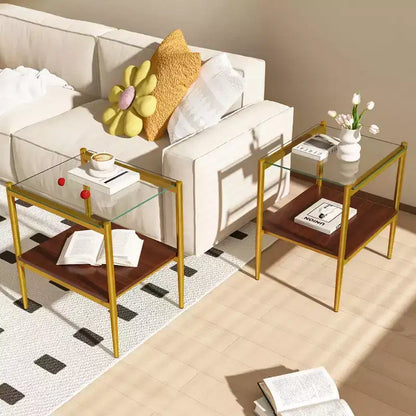 Mesa auxiliar de cristal templado, cuadrada de 4 patas, juego de 2