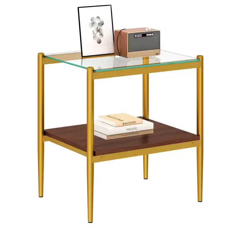 Mesa auxiliar de cristal templado, cuadrada de 4 patas, juego de 2