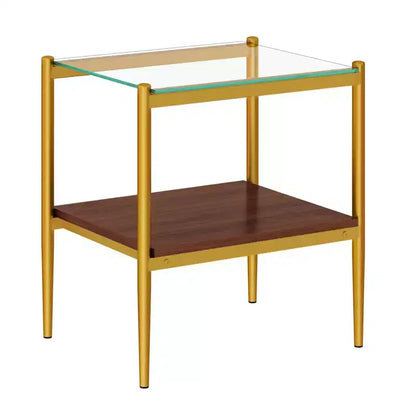 Mesa auxiliar de cristal templado, cuadrada de 4 patas, juego de 2