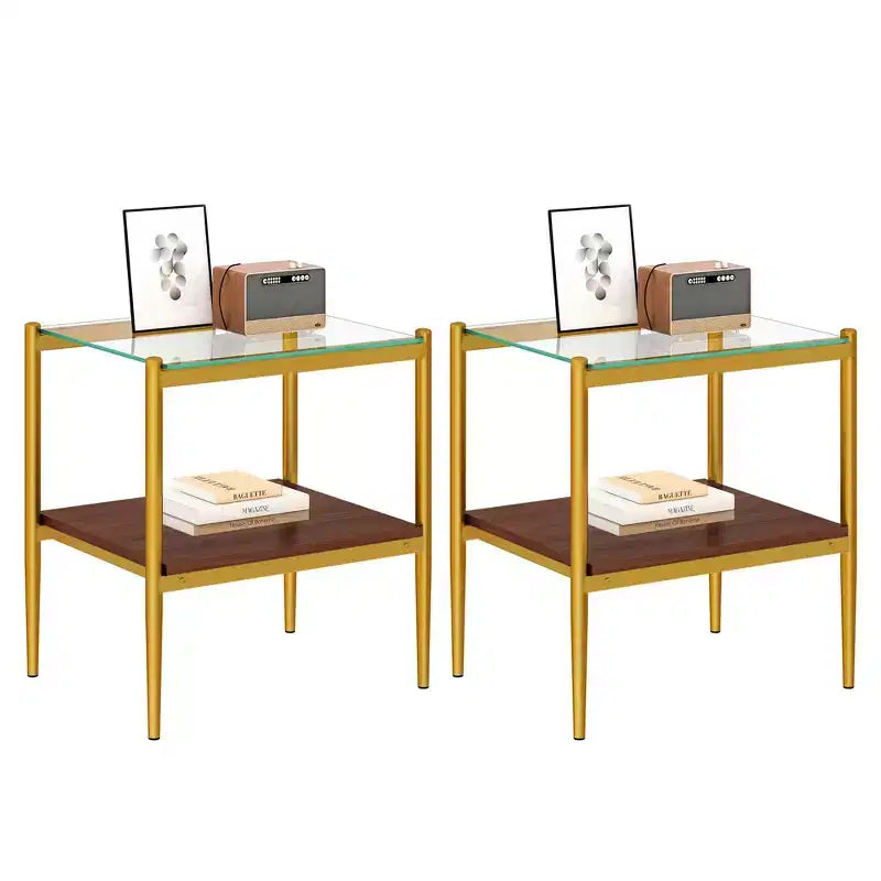 Mesa auxiliar de cristal templado, cuadrada de 4 patas, juego de 2