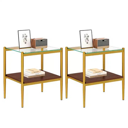 Mesa auxiliar de cristal templado, cuadrada de 4 patas, juego de 2