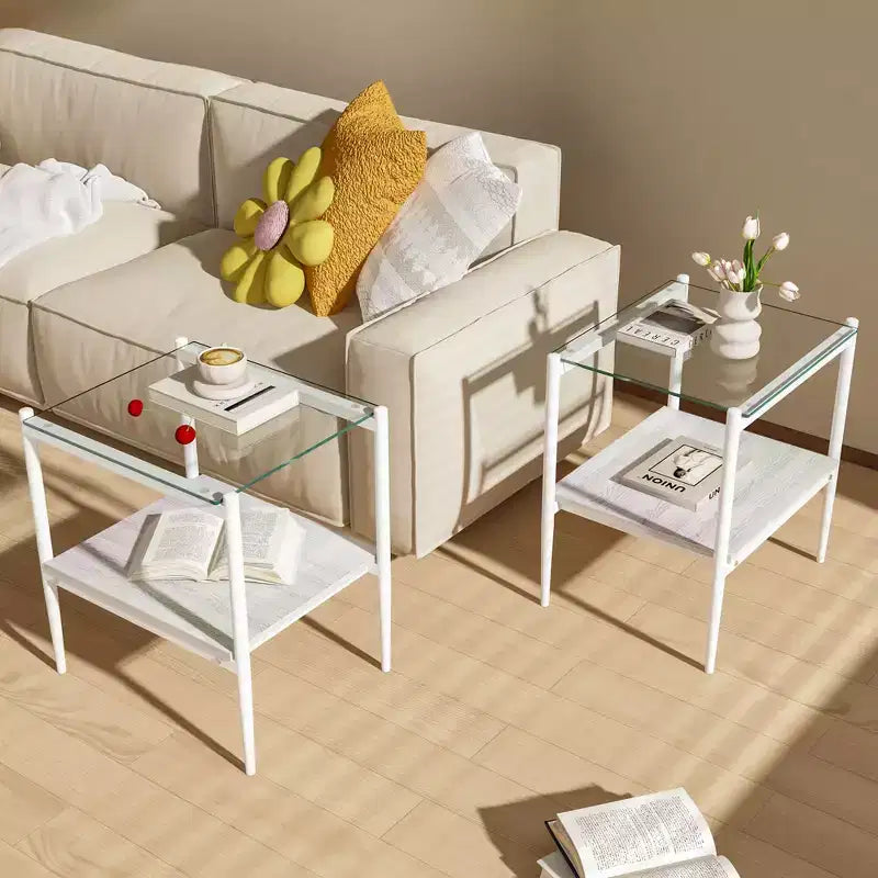 Mesa auxiliar de cristal templado, cuadrada de 4 patas, juego de 2