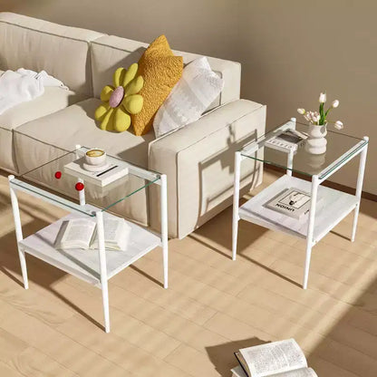 Mesa auxiliar de cristal templado, cuadrada de 4 patas, juego de 2