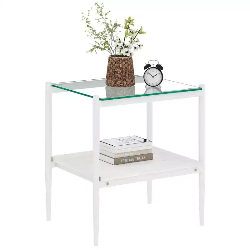 Mesa auxiliar de cristal templado, cuadrada de 4 patas, juego de 2