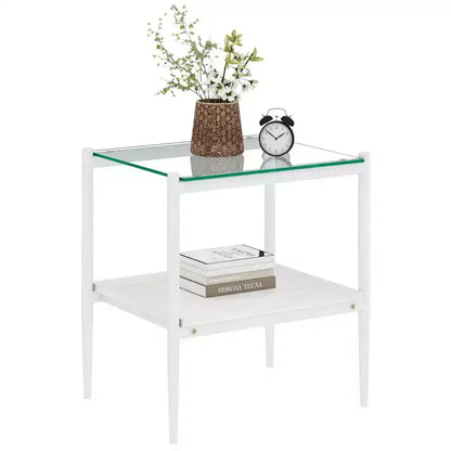 Mesa auxiliar de cristal templado, cuadrada de 4 patas, juego de 2