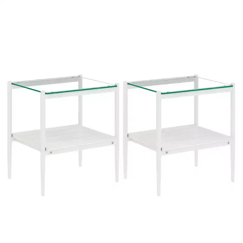 Mesa auxiliar de cristal templado, cuadrada de 4 patas, juego de 2