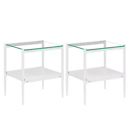 Mesa auxiliar de cristal templado, cuadrada de 4 patas, juego de 2