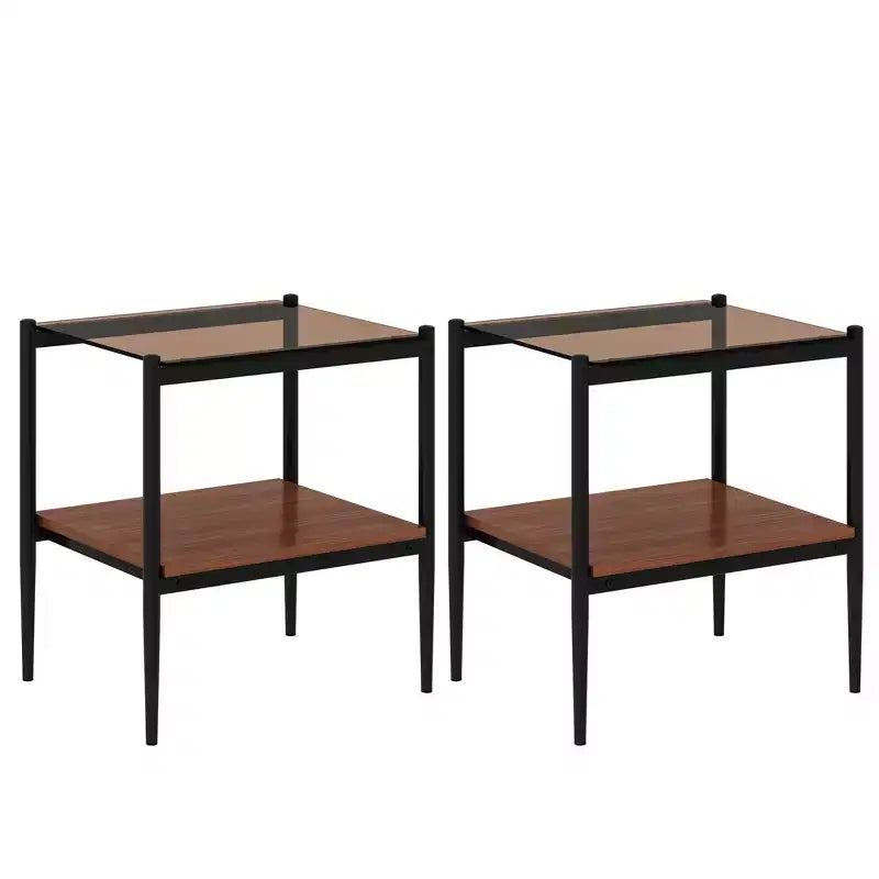 Mesa auxiliar de cristal templado, cuadrada de 4 patas, juego de 2