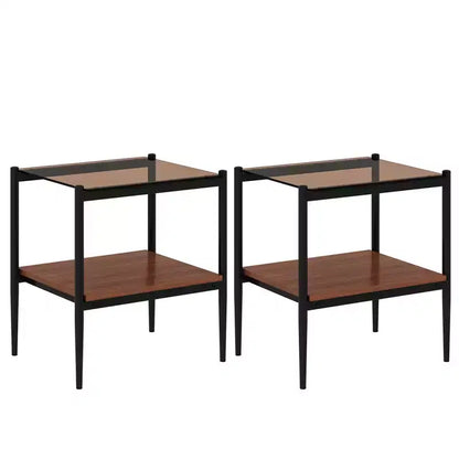 Mesa auxiliar de cristal templado, cuadrada de 4 patas, juego de 2