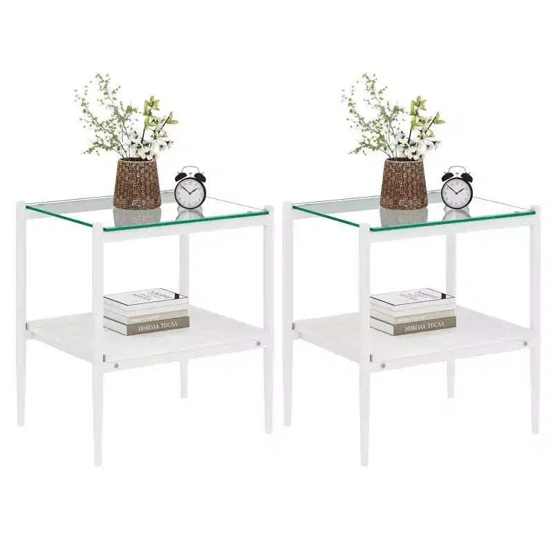 Mesa auxiliar de cristal templado, cuadrada de 4 patas, juego de 2
