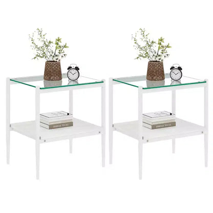 Mesa auxiliar de cristal templado, cuadrada de 4 patas, juego de 2