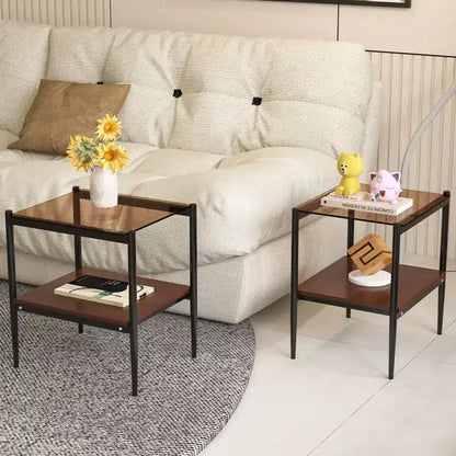 Mesa auxiliar de cristal templado, cuadrada de 4 patas, juego de 2