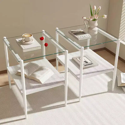 Mesa auxiliar de cristal templado, cuadrada de 4 patas, juego de 2