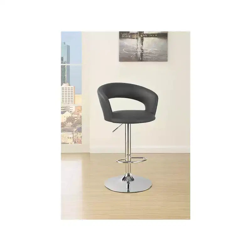 Taburete de bar de piel sintética gris de altura regulable, base cromada, para 1 persona