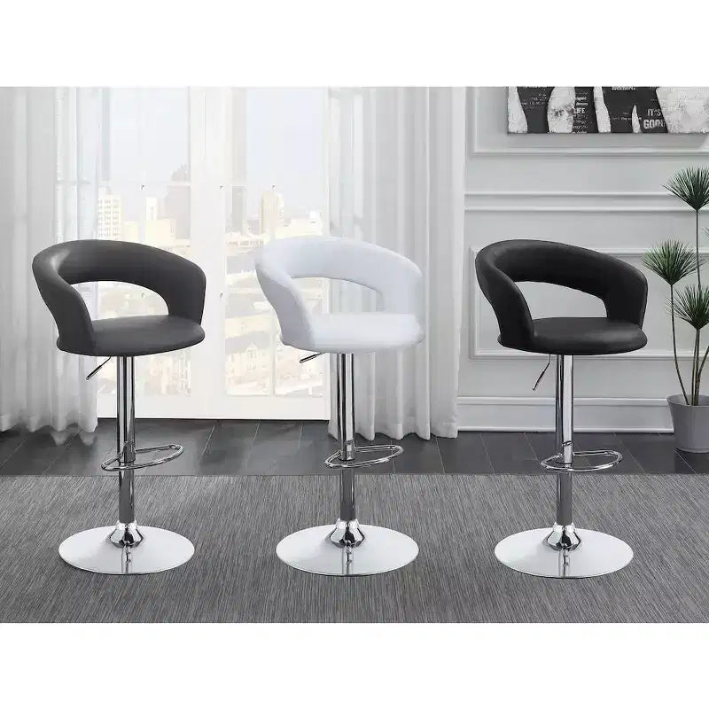 Taburete de bar de piel sintética gris de altura regulable, base cromada, para 1 persona