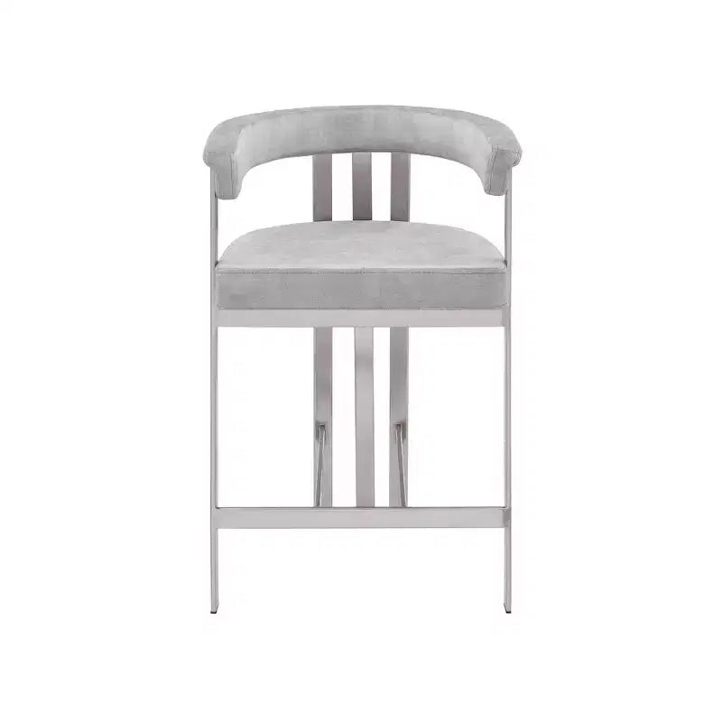 Taburete de mostrador de terciopelo gris con brazos, juego de 2