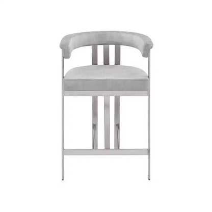 Taburete de mostrador de terciopelo gris con brazos, juego de 2
