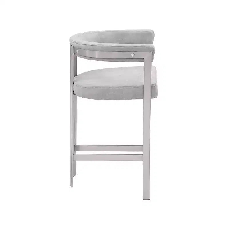 Taburete de mostrador de terciopelo gris con brazos, juego de 2