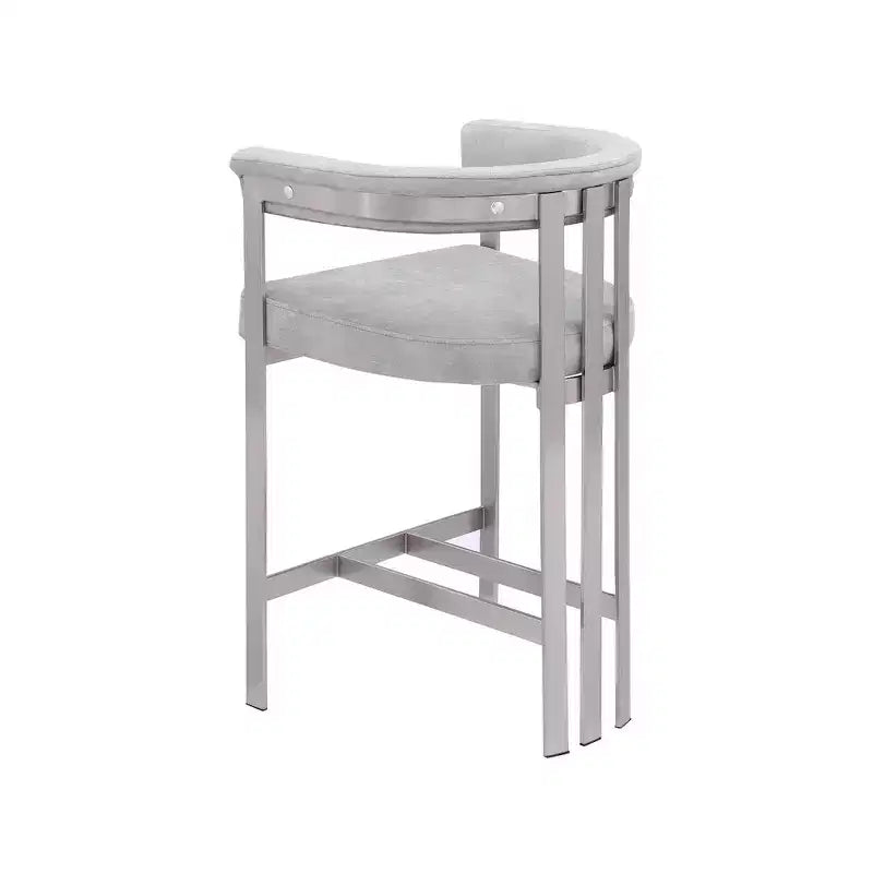 Taburete de mostrador de terciopelo gris con brazos, juego de 2