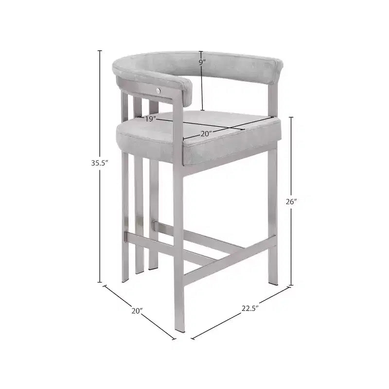 Taburete de mostrador de terciopelo gris con brazos, juego de 2