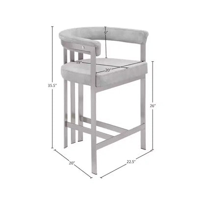 Taburete de mostrador de terciopelo gris con brazos, juego de 2