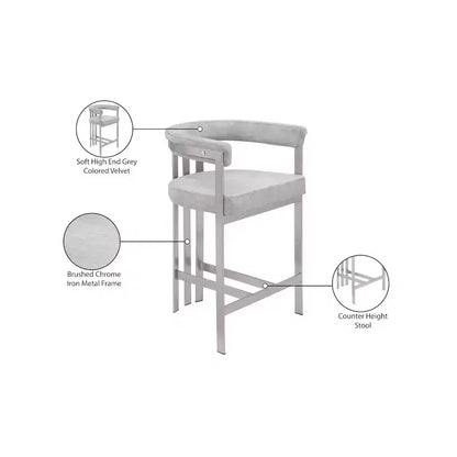 Taburete de mostrador de terciopelo gris con brazos, juego de 2