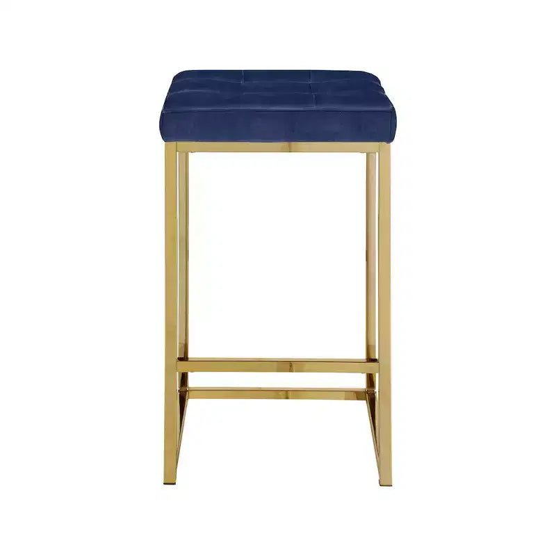 Taburete de mostrador de terciopelo azul marino, base dorada, juego de 2