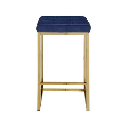 Taburete de mostrador de terciopelo azul marino, base dorada, juego de 2