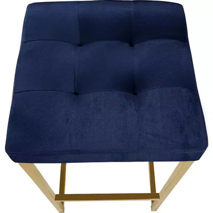 Taburete de mostrador de terciopelo azul marino, base dorada, juego de 2