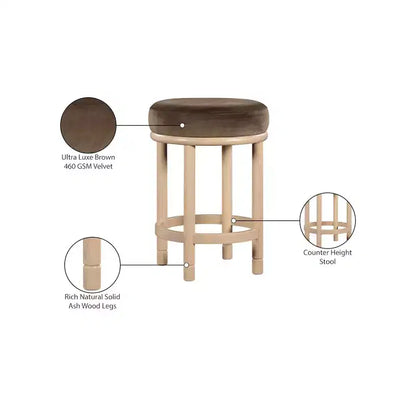 Taburete de mostrador de terciopelo marrón – Sin brazos, 1 asiento