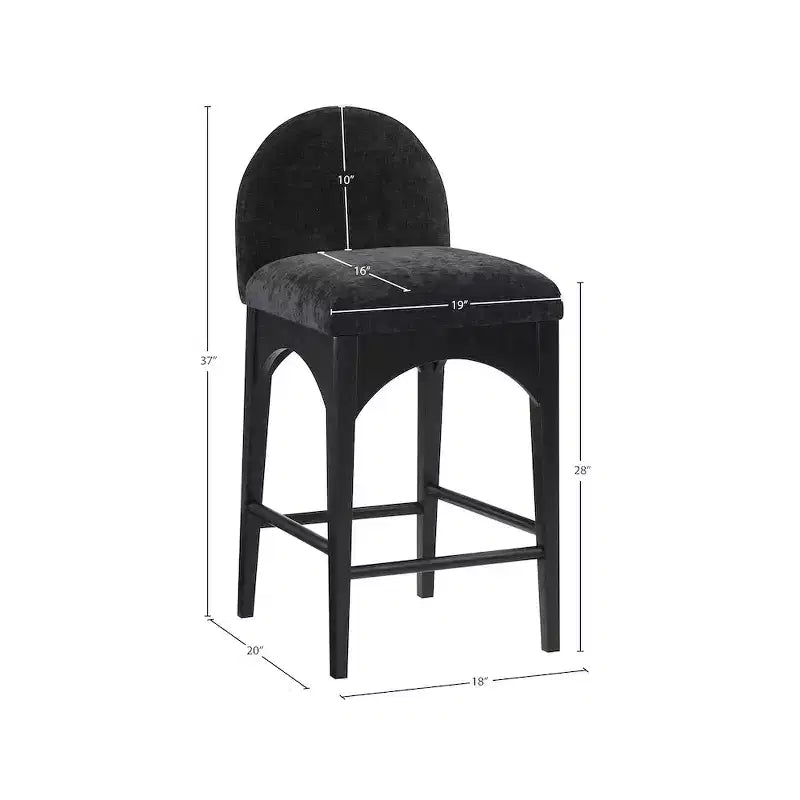 Meridian Furniture, Taburete Waldorf de tela chenilla negra