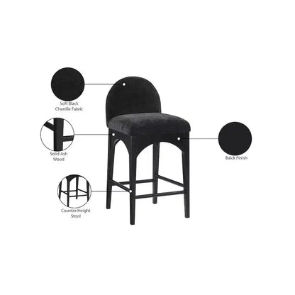 Meridian Furniture, Taburete Waldorf de tela chenilla negra