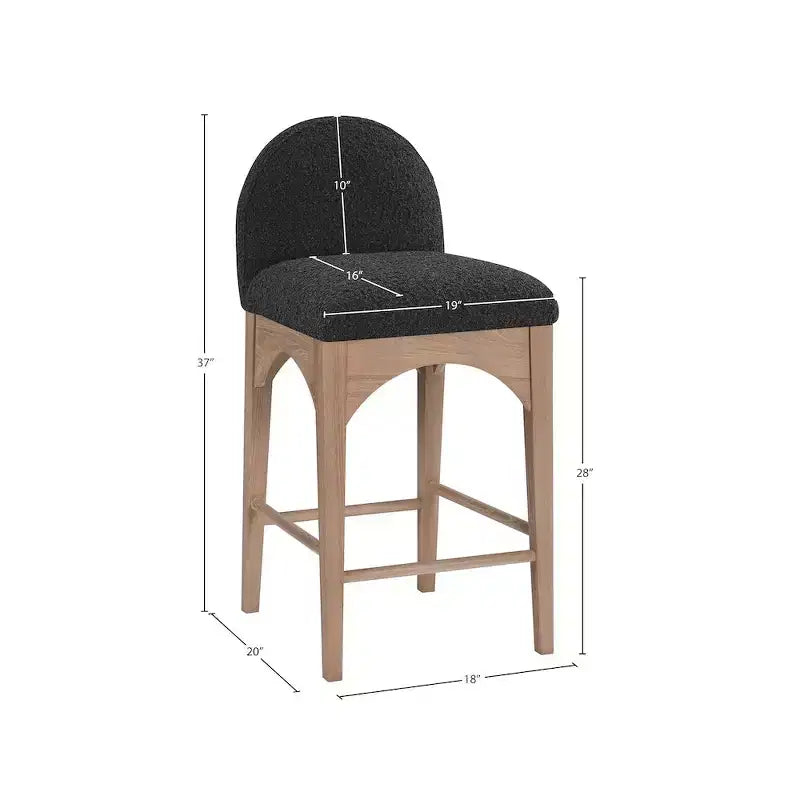 Taburete de cocina de tela bouclé negra, sin brazos, para 1 persona